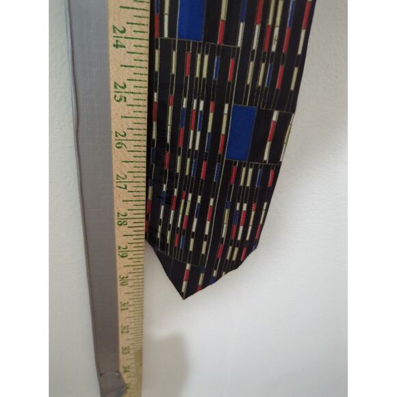 Fratelli Moda Mens Necktie Abstract Black Multicolor Stripe 100% Silk Italy - Picture 6 of 6